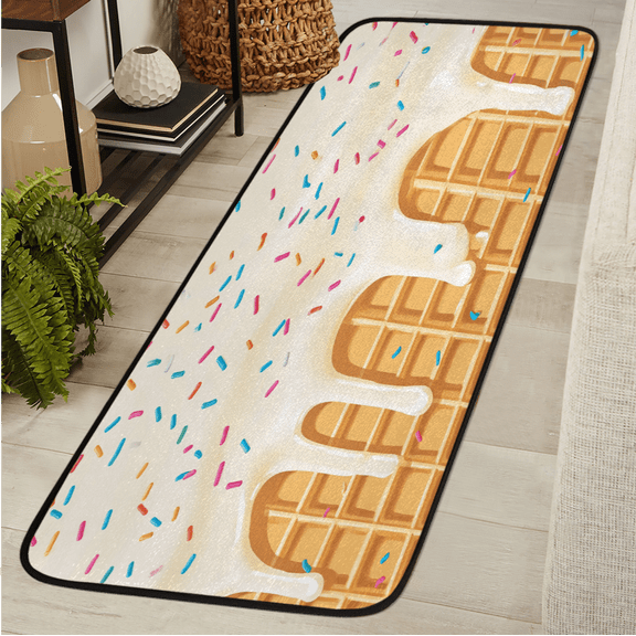 ADECORIVY White Cream Hallway Runner Rug 2x6 Washable Kitchen Runner Non Slip Laundry Room Bathroom Rug Waffle Cookies Soft Carpet for Living Room Entryway Mat