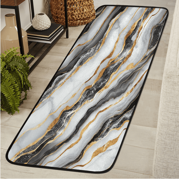 ADECORIVY White Golden Marble Hallway Runner Rug 2x6 Washable Kitchen Runner Non Slip Laundry Room Bathroom Rug Black Texture Soft Carpet for Living Room Entryway Mat