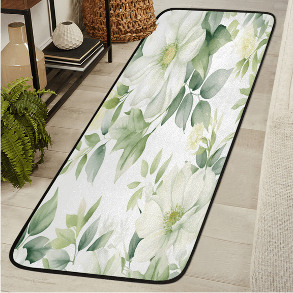 ADECORIVY White Jasmine Flowers Runner Rug 2x6 Washable Runner for Hallway Non-Slip Kitchen Rug Runners Soft Entryway Floor Carpet for Hall Living Room Bedroom