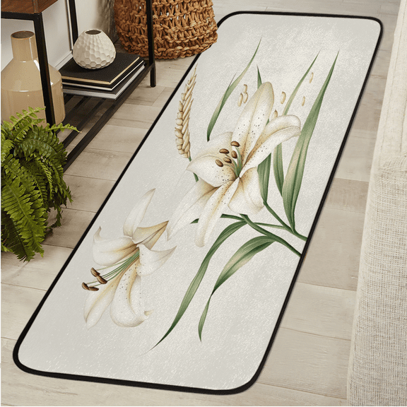 ADECORIVY White Lilies Floral Runner Rug 2x6 Washable Runner for Hallway Non-Slip Kitchen Rug Runners Soft Entryway Floor Carpet for Hall Living Room Bedroom