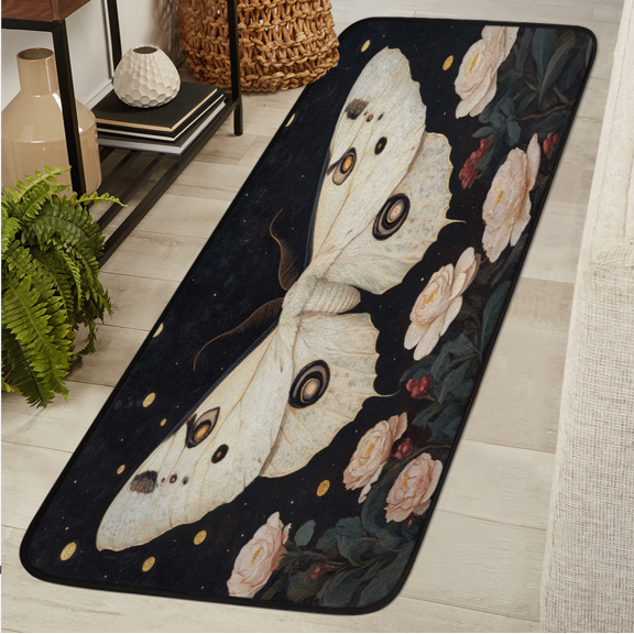 ADECORIVY White Moth Flowers Runner Rug 2x6 Washable Runner for Hallway Non-Slip Kitchen Rug Runners Soft Entryway Floor Carpet for Hall Living Room Bedroom