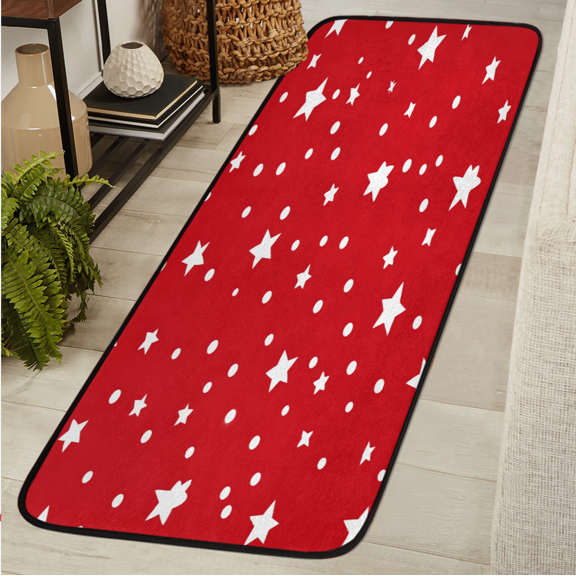 ADECORIVY White Polka Dots Hallway Runner Rug 2x6 Washable Kitchen Runner Non Slip Laundry Room Bathroom Rug Stars Red Soft Carpet for Living Room Entryway Mat