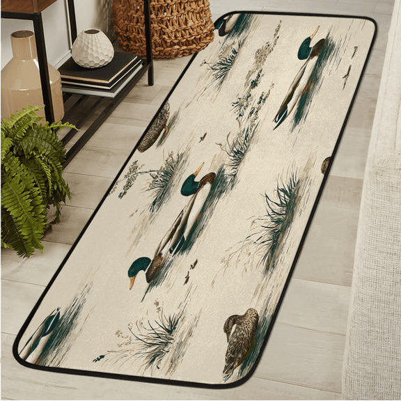 ADECORIVY Wild Duck Hallway Runner Rug 2x6 Washable Kitchen Runner Non Slip Laundry Room Bathroom Rug Lake House Hunting Theme Soft Carpet for Living Room Entryway Mat