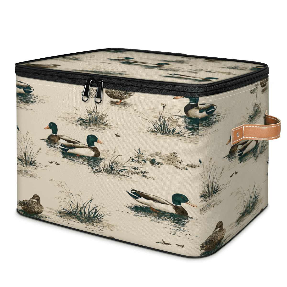ADECORIVY Wild Duck Storage Bin with Lid, Fabric Foldable Shelf Baskets Boxes, Lake House Hunting Theme Closet Lidded Storage Bins, Clothes Organizer Container with Handles for Bedroom Home