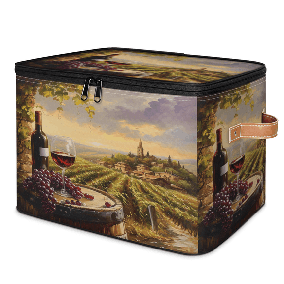 ADECORIVY Wine Glasses Bottles Storage Bin with Lid, Fabric Foldable Shelf Baskets Boxes, Ripe Grapes Closet Lidded Storage Bins, Clothes Organizer Container with Handles for Bedroom Home