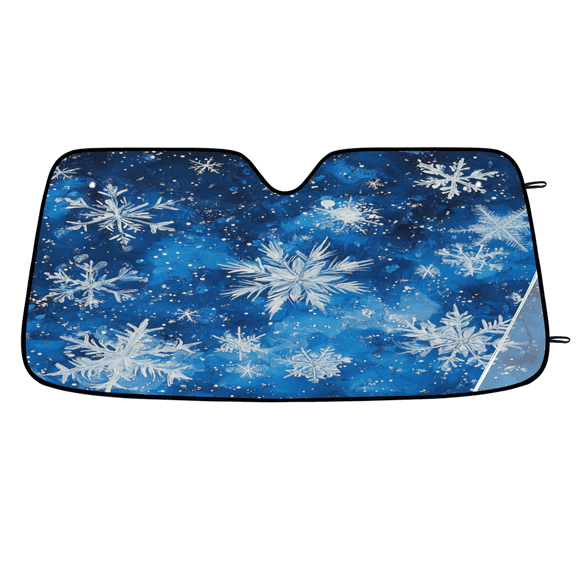 ADECORIVY Winter Blue Snowflakes Car Windshield Sun Shade, Front Window Car Sunshade Protector, Foldable UV Rays Sun Shield Visor Protector for SUV Truck Sedan, 55 x 27 in