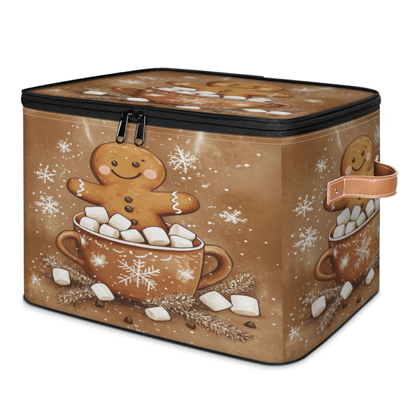 ADECORIVY Winter Christmas Storage Bin with Lid, Fabric Foldable Shelf Baskets Boxes, Gingerbread Man Closet Lidded Storage Bins, Clothes Organizer Container with Handles for Bedroom Home