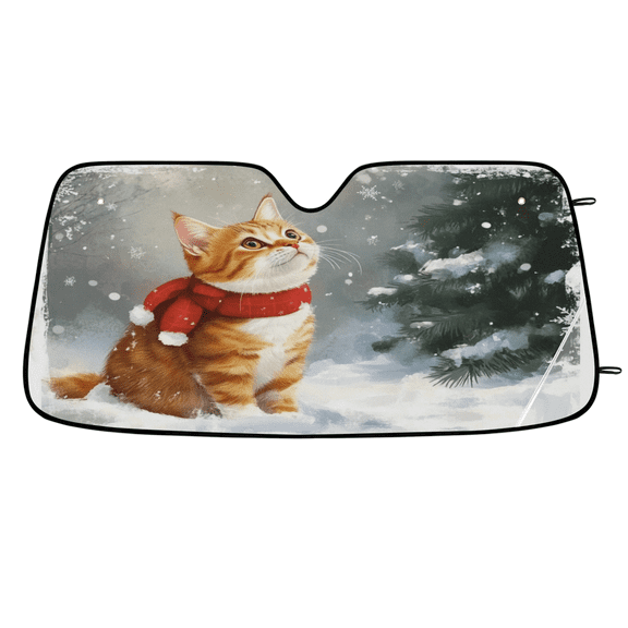 ADECORIVY Winter Cute Cat Snow Car Windshield Sun Shade, Front Window Car Sunshade Protector, Foldable UV Rays Sun Shield Visor Protector for SUV Truck Sedan, 55 x 27 in