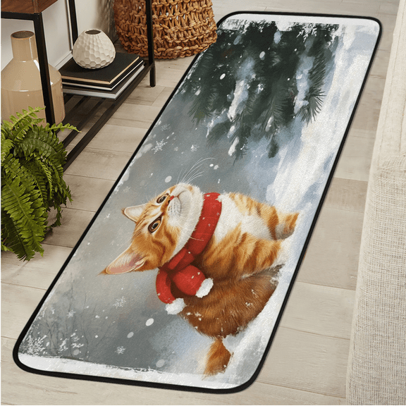 ADECORIVY Winter Cute Cat Snow Runner Rug 2x6 Washable Runner for Hallway Non-Slip Kitchen Rug Runners Soft Entryway Floor Carpet for Hall Living Room Bedroom