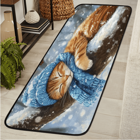 ADECORIVY Winter Cute Cat Tree Runner Rug 2x6 Washable Runner for Hallway Non-Slip Kitchen Rug Runners Soft Entryway Floor Carpet for Hall Living Room Bedroom