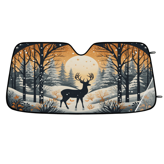 ADECORIVY Winter Deer Car Windshield Sun Shade, Front Window Car Sunshade Protector, Foldable UV Rays Sun Shield Visor Protector for SUV Truck Sedan, 55 x 27 in