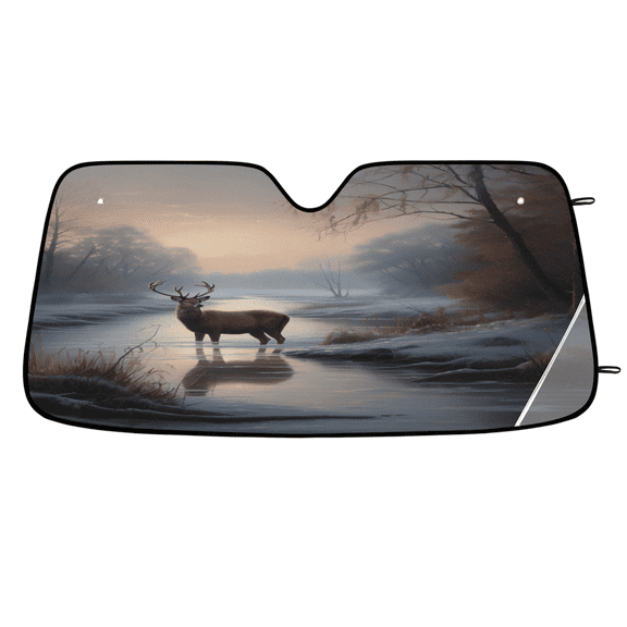 ADECORIVY Winter Deer Forest Tree Car Windshield Sun Shade, Front Window Car Sunshade Protector, Foldable UV Rays Sun Shield Visor Protector for SUV Truck Sedan, 55 x 27 in
