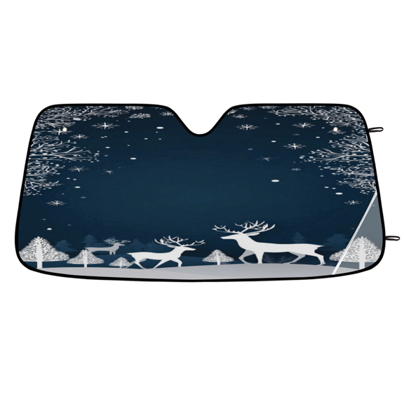 ADECORIVY Winter Deer Windshield Sun Shade Car Sunshade for Front Window Christmas Elks Snowflake Foldable Sun Shield Protector Blocks UV Rays for Car Truck SUV 55 x 27 in