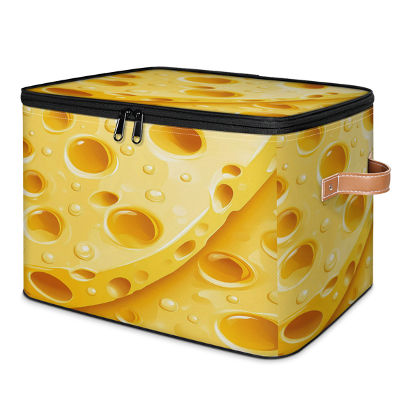 ADECORIVY Yellow Cheese Storage Bin with Lid, Fabric Foldable Shelf Baskets Boxes, Food Closet Lidded Storage Bins, Clothes Organizer Container with Handles for Bedroom Home