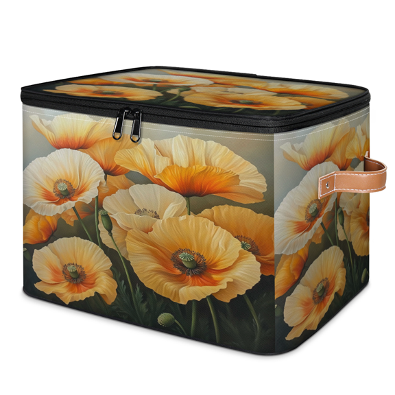ADECORIVY Yellow Poppies Storage Bin with Lid, Decorative Storage Boxes Cube for Shelves, Foldable Storage Baskets Closet Clothes Organizer with Handles