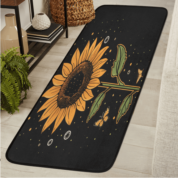 ADECORIVY Yellow Sunflower Butterfly Flower Runner Rug 2x6 Washable Runner for Hallway Non-Slip Kitchen Rug Runners Soft Entryway Floor Carpet for Hall Living Room Bedroom