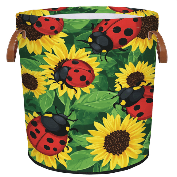 ADECORIVY Yellow Sunflowers Red Ladybugs Laundry Basket, Foldable Laundry Hamper, Dirty Clothes Hamper Clothes Organizer Basket for Bathroom, Bedroom, Dorm