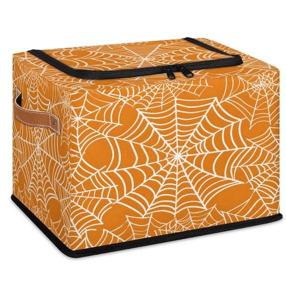 ADECORIVY Yellow White Spider Web Fabric Storage Bin with Lid, Foldable Storage Box Decorative Cube Organizer Basket for Closet Shelf Organizing Clothes