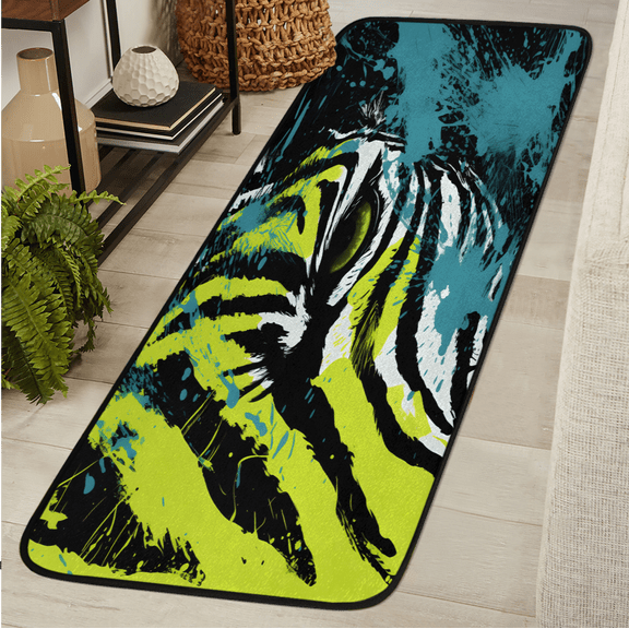 ADECORIVY Zebra Skin Hallway Runner Rug 2x6 Washable Kitchen Runner Non Slip Laundry Room Bathroom Rug Funny Stripes Print Soft Carpet for Living Room Entryway Mat