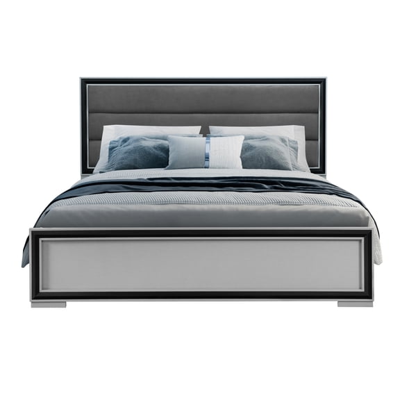 ADELAIDE GREY BLACK QUEEN BED W/LED