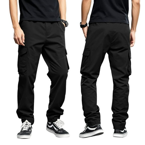 ADEYPCGD Men's Cargo Pants Outdoor Workwear Casual Sports Jogging Utility Trousers for Black L