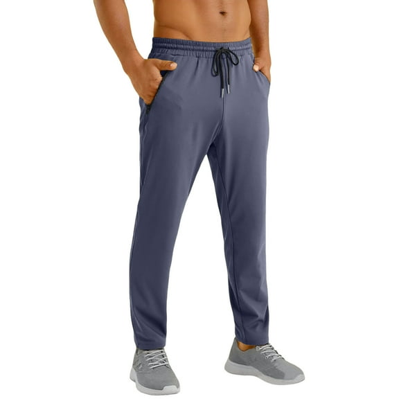 ADEYPCGD Men's Quick-Dry Athletic Casual Pants with Secure Zipper Pockets for Spring Summer Running and Outdoor Activities Blue S