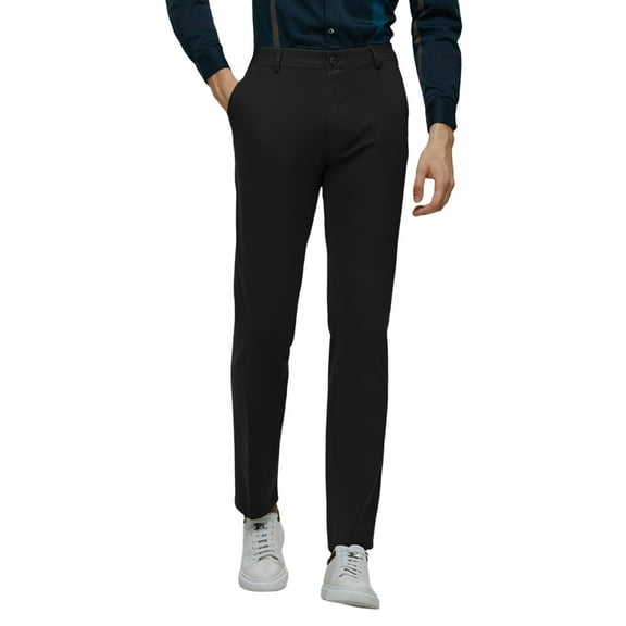 ADEYPCGD Men's Solid Color Draped Casual Trousers with Micro Stretch Comfort Straight Leg Design for Everyday Wear Black 40