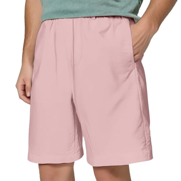 ADEYPCGD Men's Summer Casual Solid Color Loose Fit Board Shorts for Sports Beach Swim and Outdoor Activities Pink L