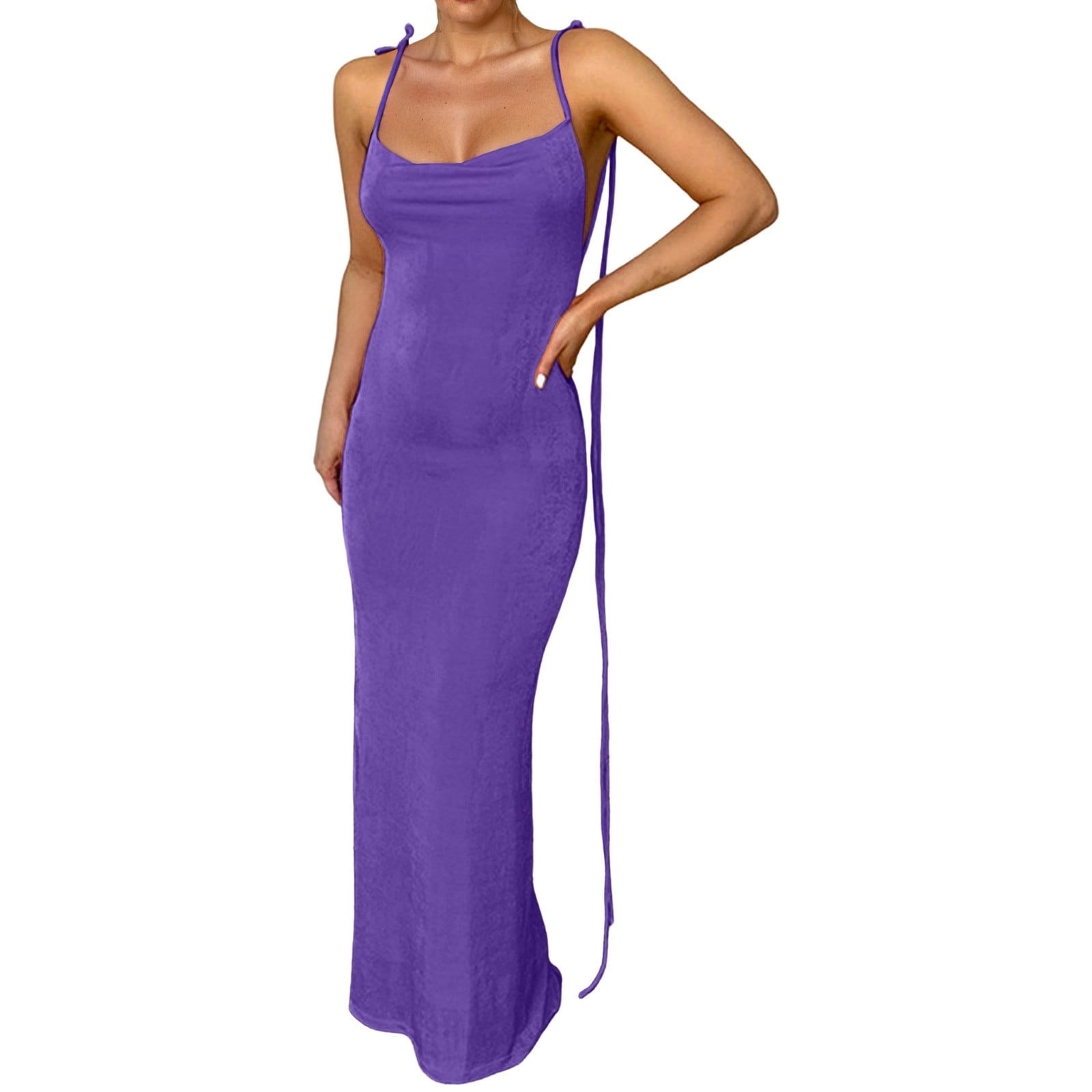 ADEYPCGD Women's Backless Summer Maxi Dress with Neck Tie Detail and — free download