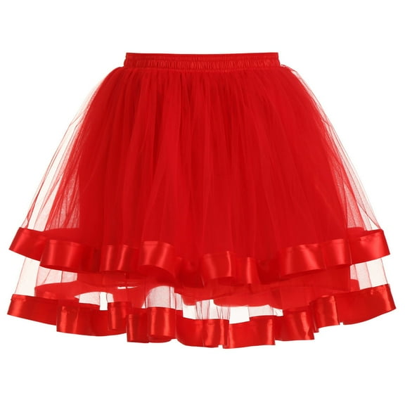ADEYPCGD Women's Casual Plus Size Shampan Half Stage Tutu Skirt for Adult Performance and Dance Red XL