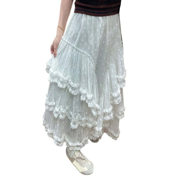 ADEYPCGD Women's High Waist Elegant Pleated Midi Skirt For Women A-Line Sheer Summer Dress Fashionable Casual Daily Party Wear White S