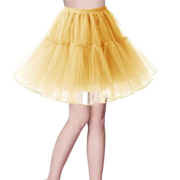 ADEYPCGD Women's Tiered Tulle Tutu Skirt High Wasit Petticoat Skirts Mesh Tulle Underskirt Ballet Tutu Crinoline Yellow One Size