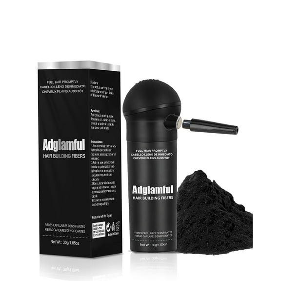 ADGLAMFUL Hair Fibers – Black, 30g Bottle with Precision Tip | Lightweight Cotton Formula for Thicker-Looking Hair | Clean Finish, for Men & Women