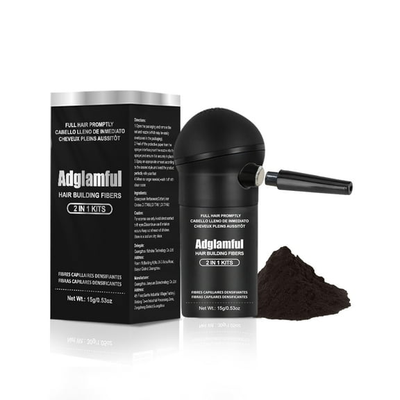 ADGLAMFUL Hair Fibers for Thinning Hair, Dark Brown, 2-in-1 Kit, 15g Each – Natural Cotton Powder, Precision Tip, Long-Wear, Humidity Resistant