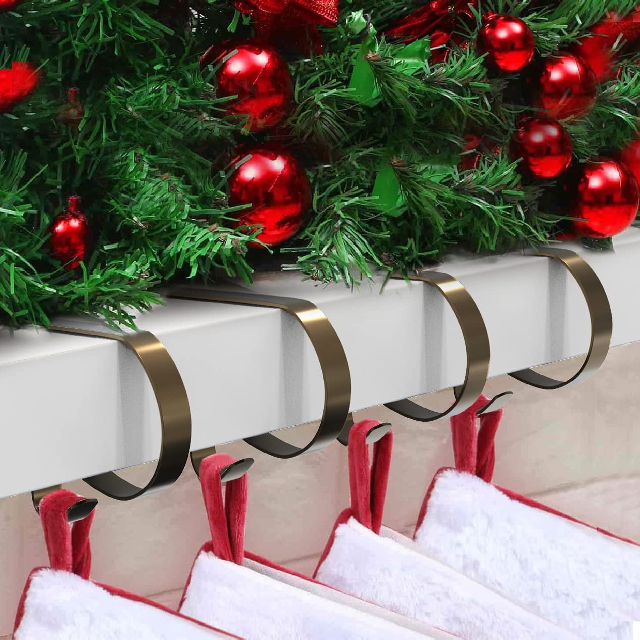 ADGO Stocking Holders for Mantle Set of 4 with Protective NonSlip Pads