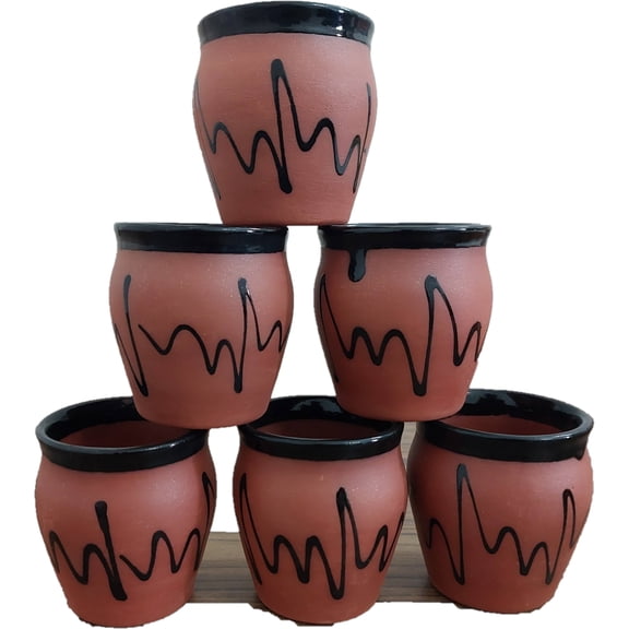 ADHAATA Ceramic Kulhar Kulhad Cups 6 Pc Glazed Traditional Indian Chai Tea Cups, Set of 6, camping mug, coffee mugs (4.2 oz) (T7 GLAZED) (125ml)