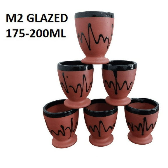ADHAATA Ceramic Kulhar Kulhad Cups 6 Pc Glazed Traditional Indian Chai Tea Cups, Set of 6, camping mug, coffee mugs (6 oz) (M2 GLAZED)