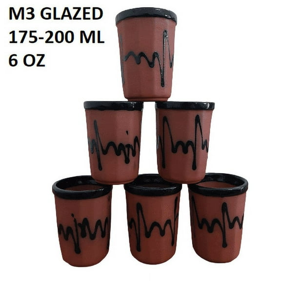 ADHAATA Ceramic Kulhar Kulhad Cups 6 Pc Glazed Traditional Indian Chai Tea Cups, Set of 6, camping mug, coffee mugs (6 oz) (M3 GLAZED)