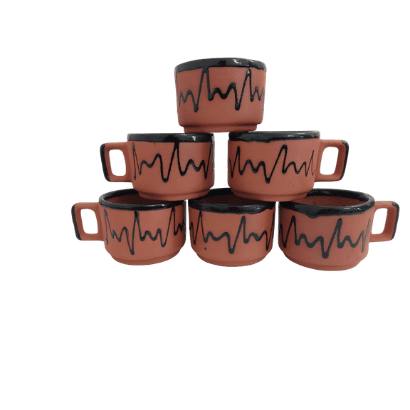 ADHAATA Indian Ceramic Kulhar 6 Pc Painted Kulhad Traditional Indian Chai Tea Cups, Set of 6, camping mug, coffee mugs (100ml) 3.3 oz
