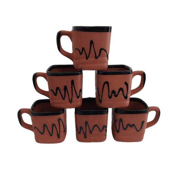 ADHAATA Indian Ceramic Kulhar 6 Pc Painted Kulhad Traditional Indian Chai Tea Cups, Set of 6, camping mug, coffee mugs (100ml) 3 oz