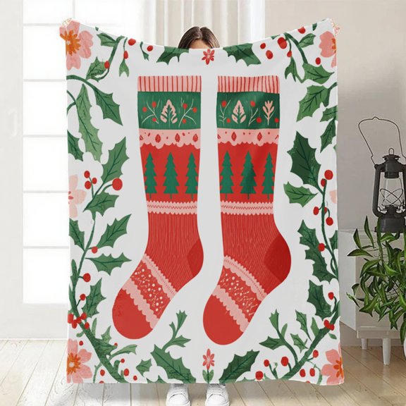 ADHART Christmas Throw Blanket– Cozy Holiday Blanket with Christmas tree Christmas stocking Design, Soft Lightweight Fleece Flannel Christmas Blanket for Couch & Bed, Festive Home Décor&Gift, 50"x60"