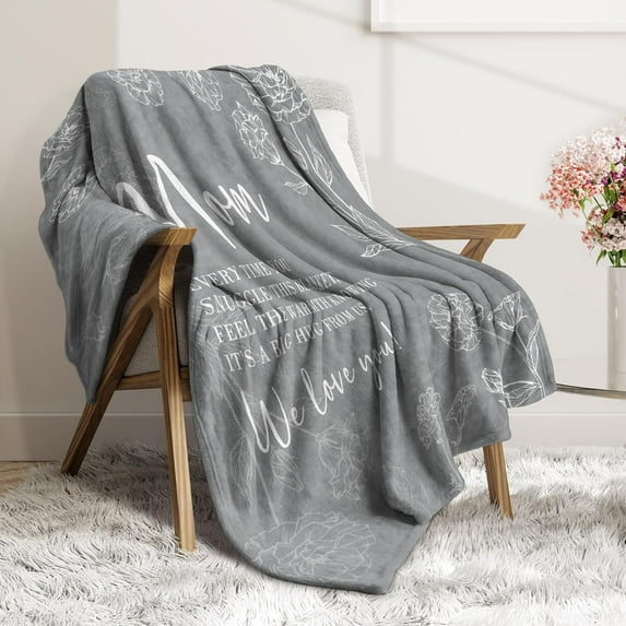 Teal Green Mom Blanket, Floral Sentimental Throw for Mother, Soft Cozy Flannel Decor, Birthday Mothers Day Gifts, 30x40 Inch