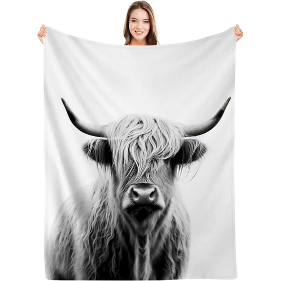 ADHART Highland Cow Blanket,Portrait of Cow Pattern Flannel Fleece Throw Blanket,Highlander Animal Scotland Horns Bull Highland Cattle Warm Cozy Throw, All Seasons for Couch Bed Sofa,30"x40"
