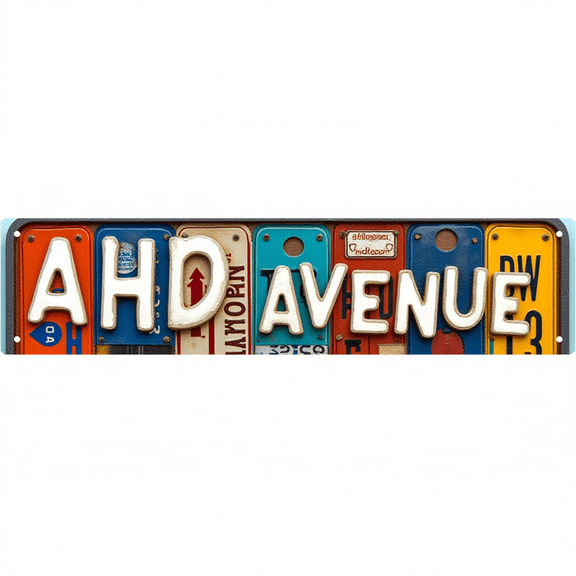 ADHD Avenue Tin Decor 16*4 Inches "ADHD AVENUE" Home/Office Wall Art - Retro Neurodiverse Accent, Awareness Decor, Home Metal Sign