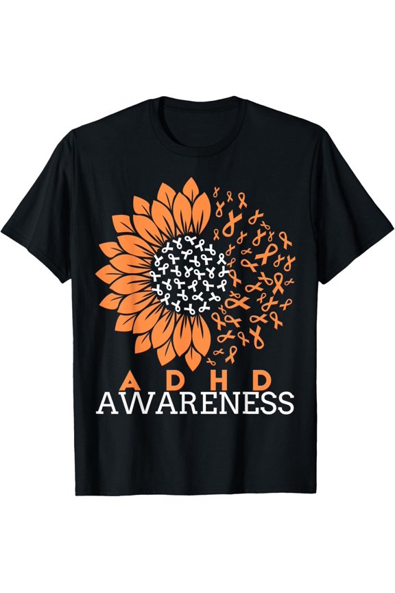 ADHD Awareness Month Sunflower Ribbon Orange T-Shirt