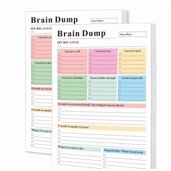 ADHD Brain Dump Planner Notepad(2 Pack), 50 Tear-Off Sheets 8.5 x 6.5", Multi-Section Daily Organizer for Work & Personal To-Do Lists, Priorities & Schedules, Focus Workbook Perfect Holiday Gift