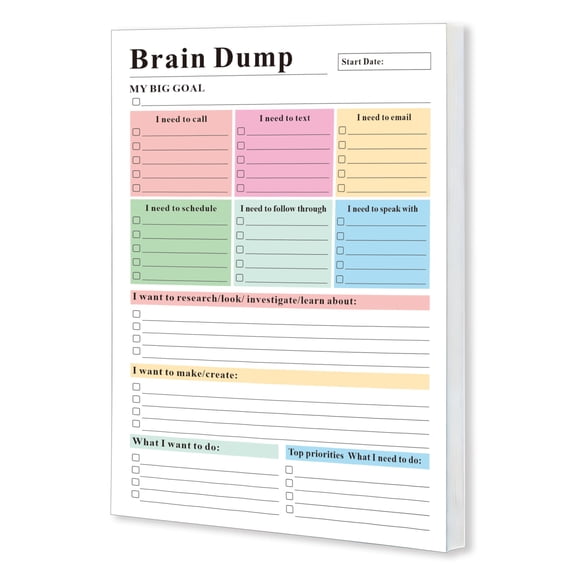 ADHD Brain Dump Planner Notepad, 50 Tear-Off Sheets, 8.5 x 6.5 Inch, Multi-Section Daily Organizer for Work and Personal To-Do Lists