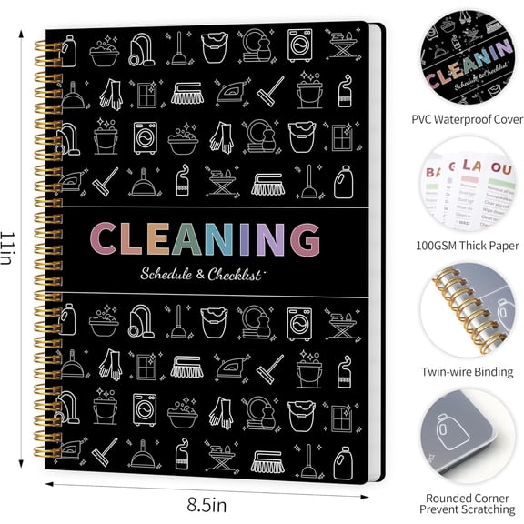 ADHD Cleaning Planner, ADHD Cleaning and Organizing Planner, Daily, Weekly and Monthly Household Cleaning Schedule and Checklist, 12-Month Chore Chart Notebook Black