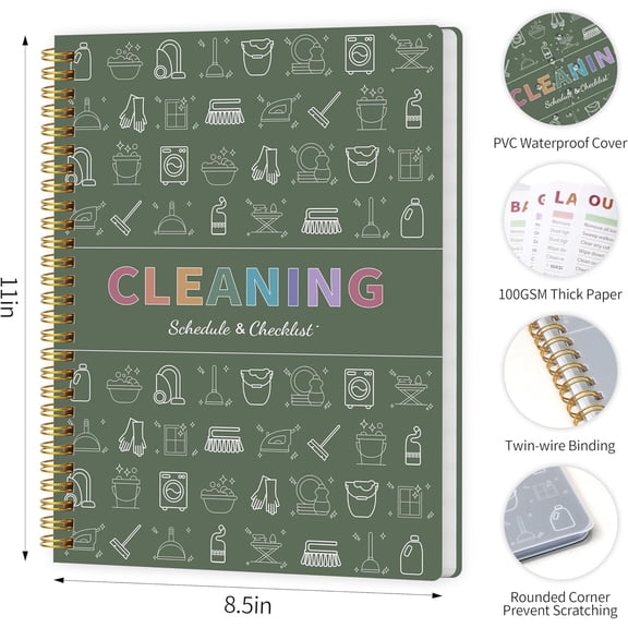 ADHD Cleaning Planner, ADHD Cleaning and Organizing Planner, Daily, Weekly and Monthly Household Cleaning Schedule and Checklist, 12-Month Chore Chart Notebook Green