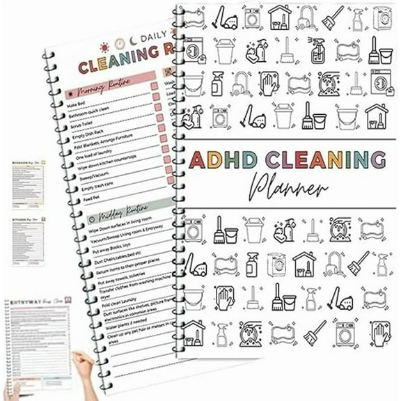 ADHD Cleaning Planner, Adhd Cleaning & Organizing Toolkit - Chore Planners, Tidy Minds Adhd Planner, Editable Home Clean Plan Notebook, Daily, Weekly and Monthly Yearly Clean Sheet(1pc)